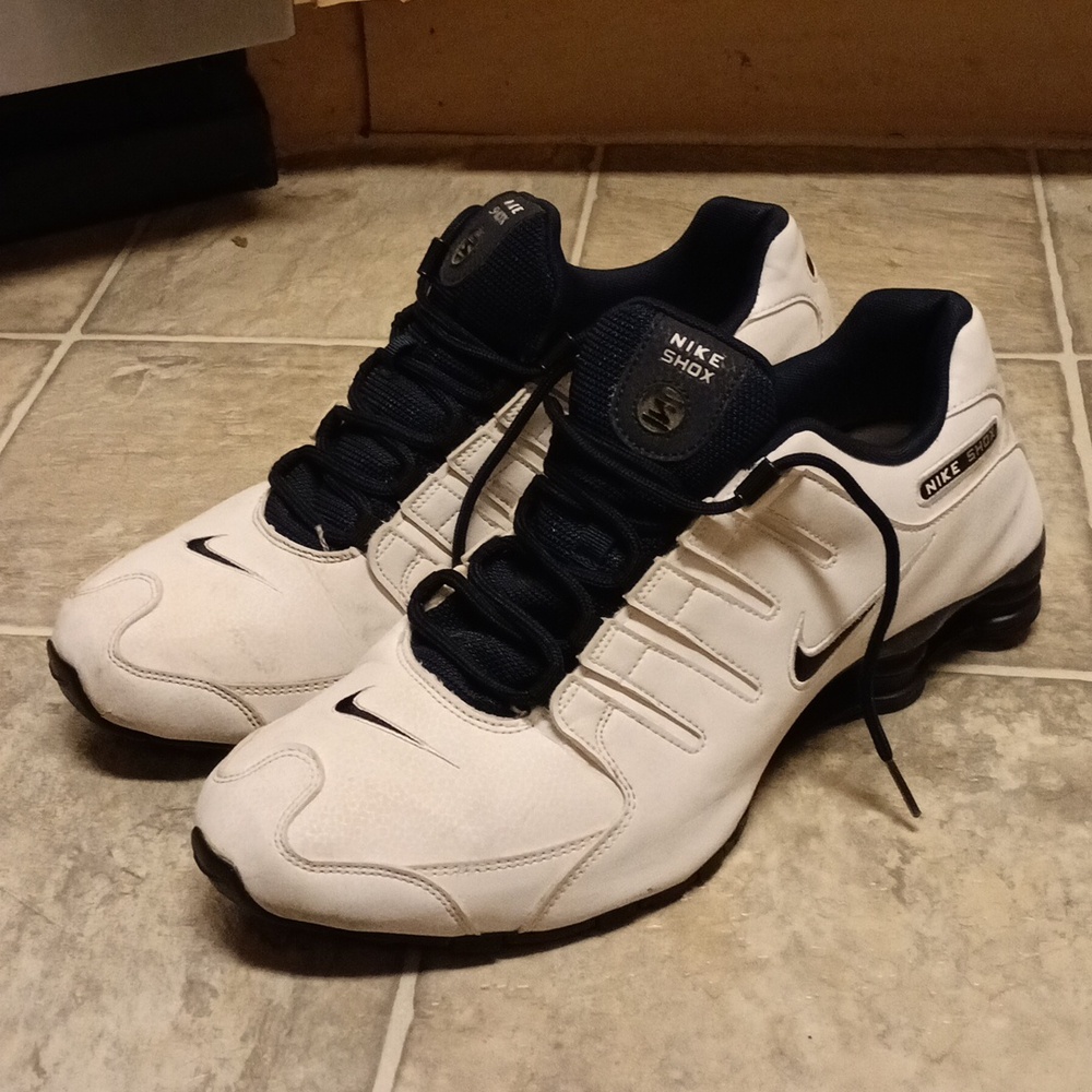 Men's White and Blue Nike Shox Shoes Size 13